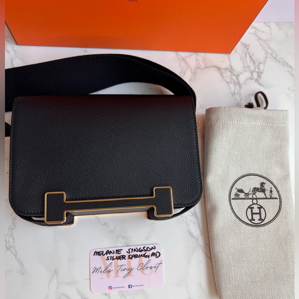 Authentic Brand New Hermes Geta Bag in black chevre leather